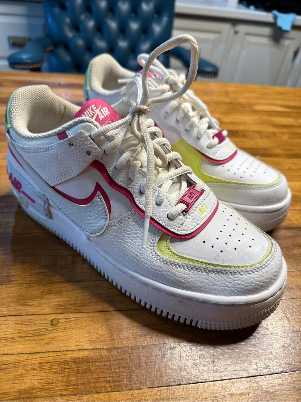 Nike Women's Air Force 1 Shadow Sneakers White Blue Pink Size 8.5 (g16)